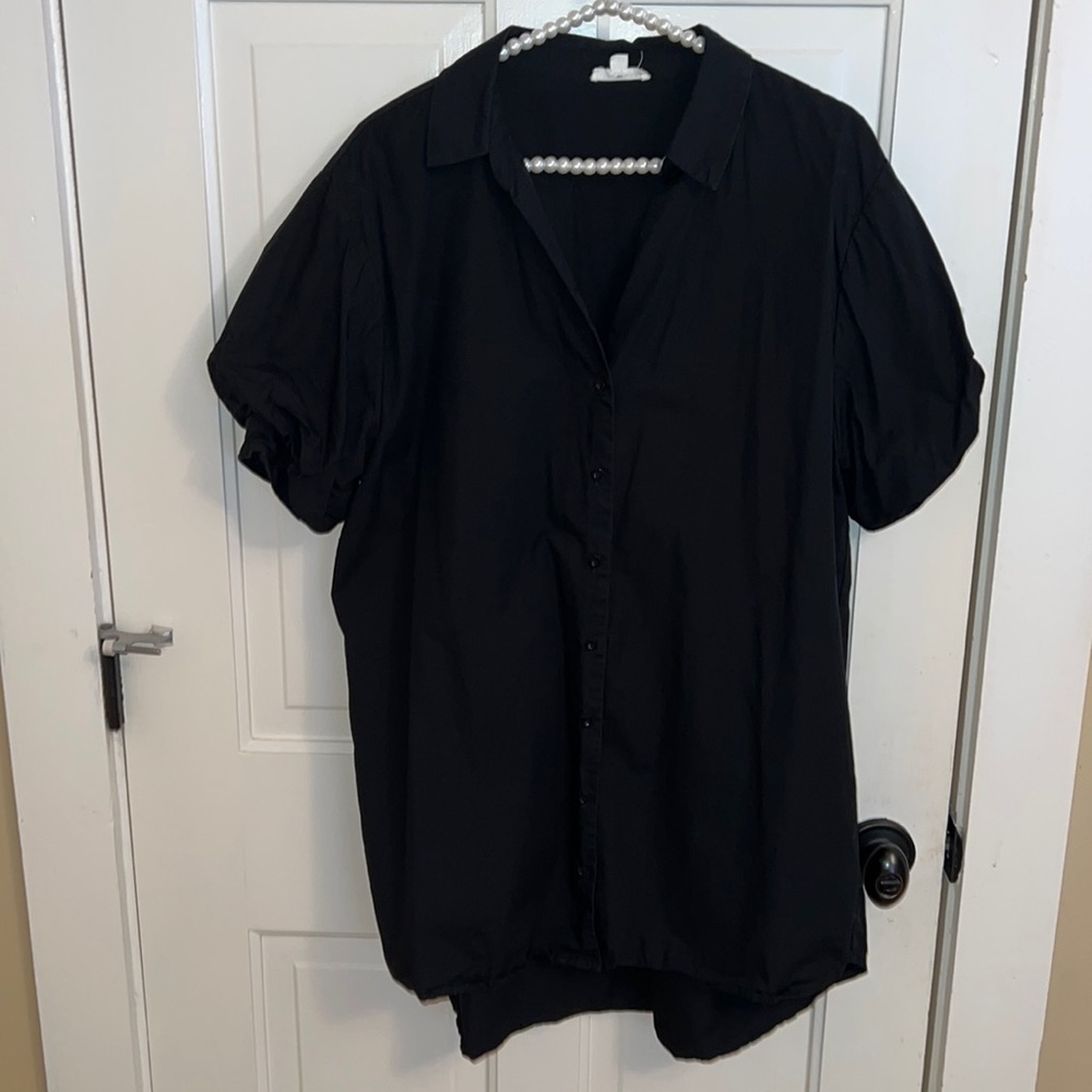 Black puff sleeve shirt dress